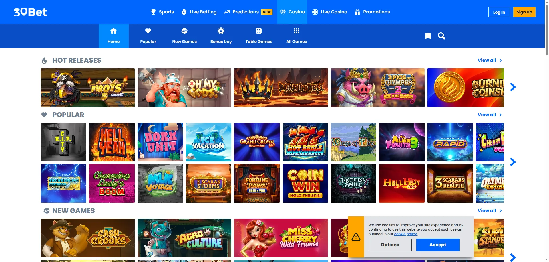 Biblioteca de slots e jogos de cassino no 30bet Casino — mais de 6700 títulos